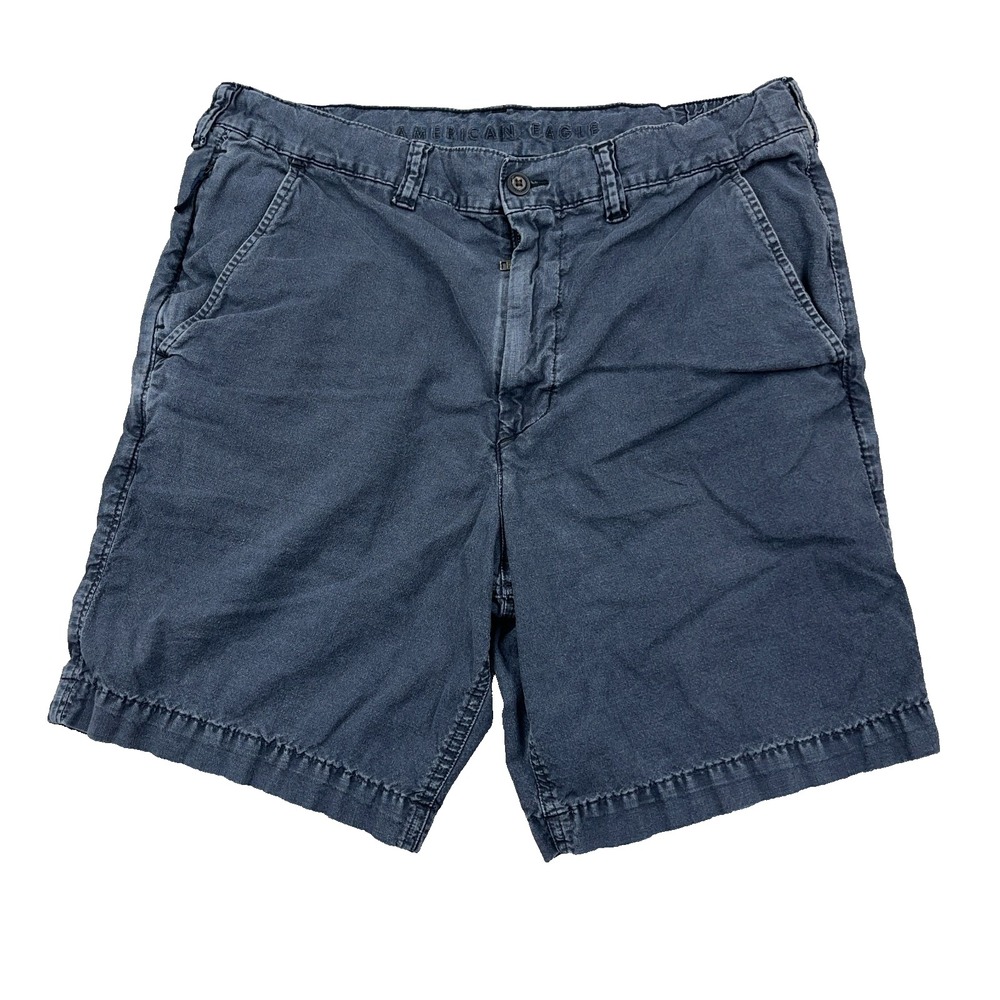 Vintage American Eagle Chino Shorts Men 34 Gray Classic Fit Drawstring Faded AEO